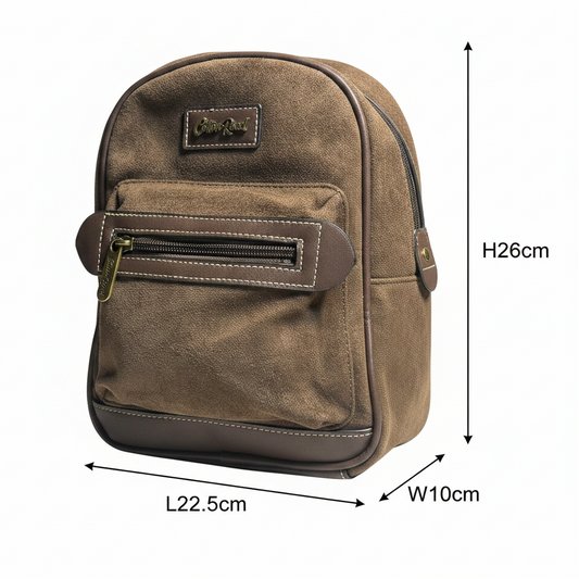 COTTON ROAD BACPACK: DARK COFFEE & PU LEATHER SUEDE MATTE MINI BACKPACK SIZED