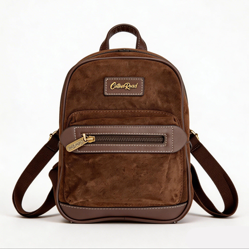 COTTON ROAD BACPACK: LIGHT COFFEE & PU LEATHER SUEDE MATTE MINI BACKPACK