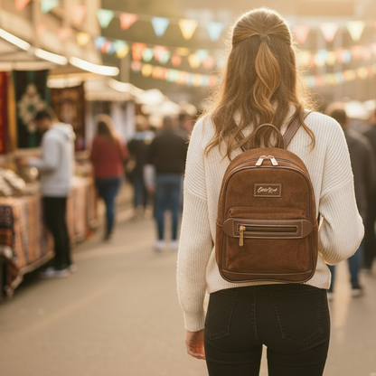 COTTON ROAD BACPACK: LIGHT COFFEE & PU LEATHER SUEDE MATTE MINI BACKPACK LIFESTYLE