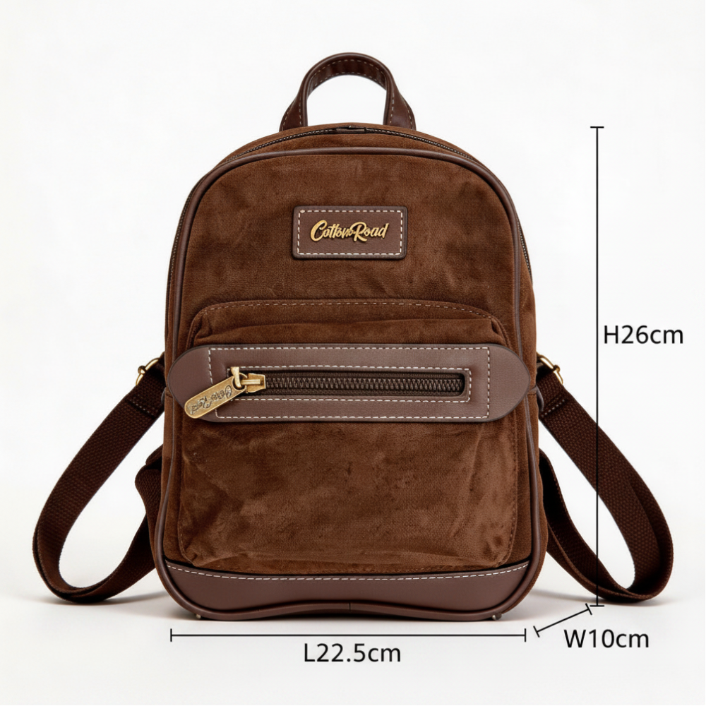 COTTON ROAD BACPACK: LIGHT COFFEE & PU LEATHER SUEDE MATTE MINI BACKPACK SIZED