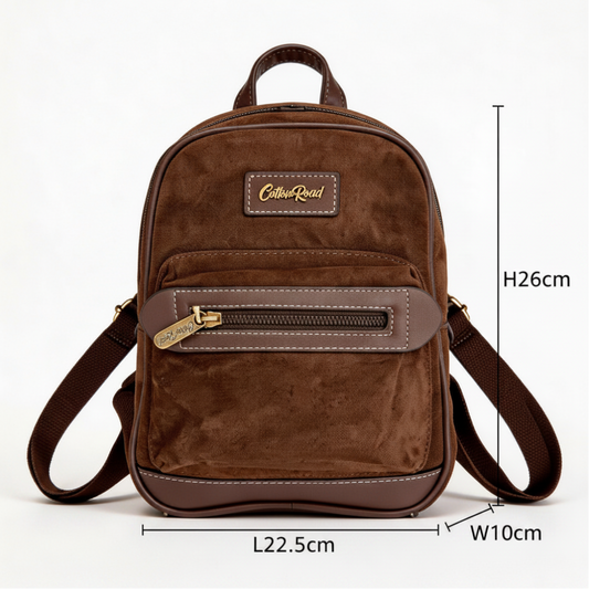 COTTON ROAD BACPACK: LIGHT COFFEE & PU LEATHER SUEDE MATTE MINI BACKPACK SIZED