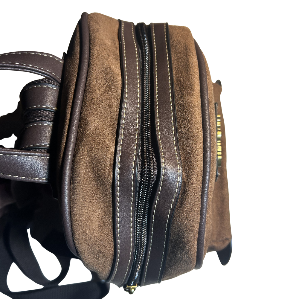 COTTON ROAD BACPACK: LIGHT COFFEE & PU LEATHER SUEDE MATTE MINI BACKPACK TOP CLOSED