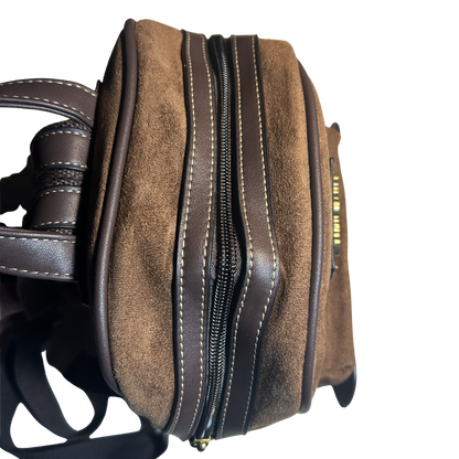 COTTON ROAD BACPACK: LIGHT COFFEE & PU LEATHER SUEDE MATTE MINI BACKPACK TOP CLOSED
