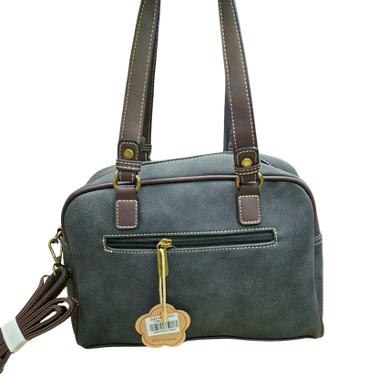 COTTON ROAD HANDBAG: BLACK Faux Leather Shoulder Bag, Top-Handle Satchel with Removable Strap BACK ZOOM VIEW