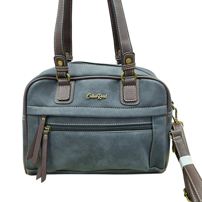 COTTON ROAD HANDBAG: BLACK Faux Leather Shoulder Bag, Top-Handle Satchel with Removable Strap FRONT