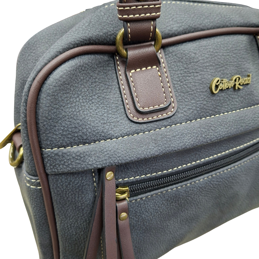 COTTON ROAD HANDBAG: BLACK Faux Leather Shoulder Bag, Top-Handle Satchel with Removable Strap FRONT ZOOM VIEW