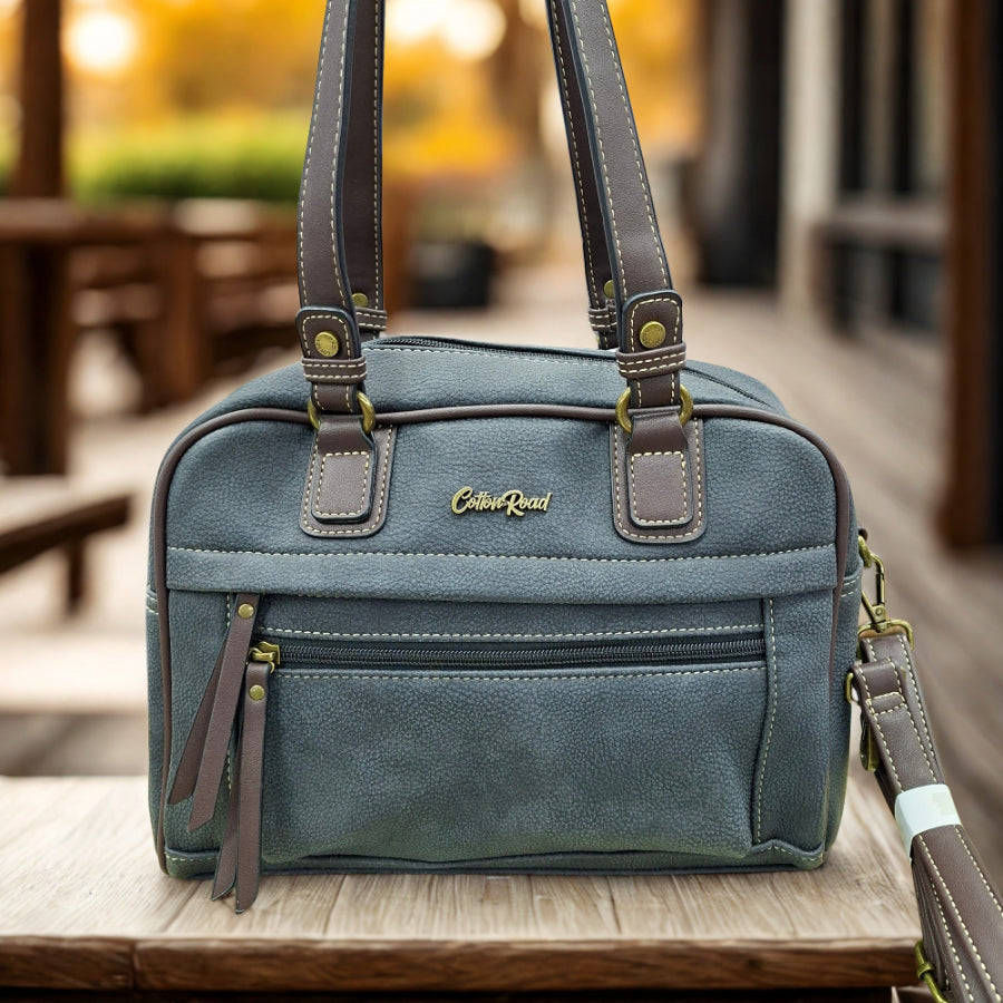 COTTON ROAD HANDBAG: BLACK Faux Leather Shoulder Bag, Top-Handle Satchel with Removable Strap HERO