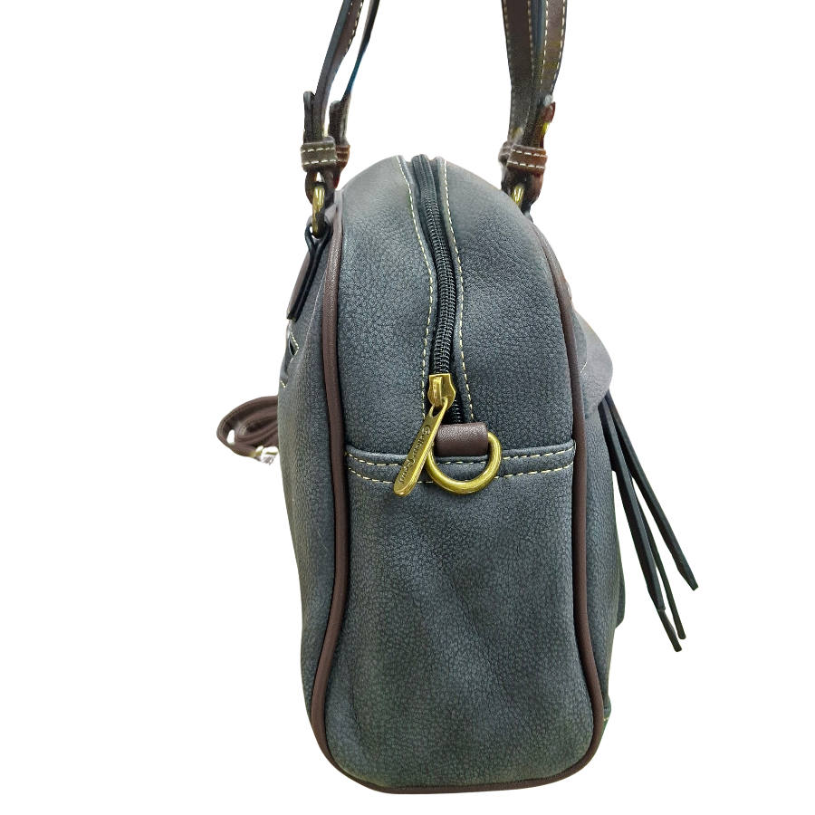 COTTON ROAD HANDBAG: BLACK Faux Leather Shoulder Bag, Top-Handle Satchel with Removable Strap SIDE VIEW