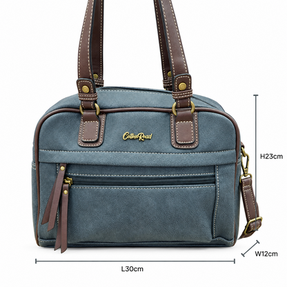 COTTON ROAD HANDBAG: BLACK Faux Leather Shoulder Bag, Top-Handle Satchel with Removable Strap SIZE