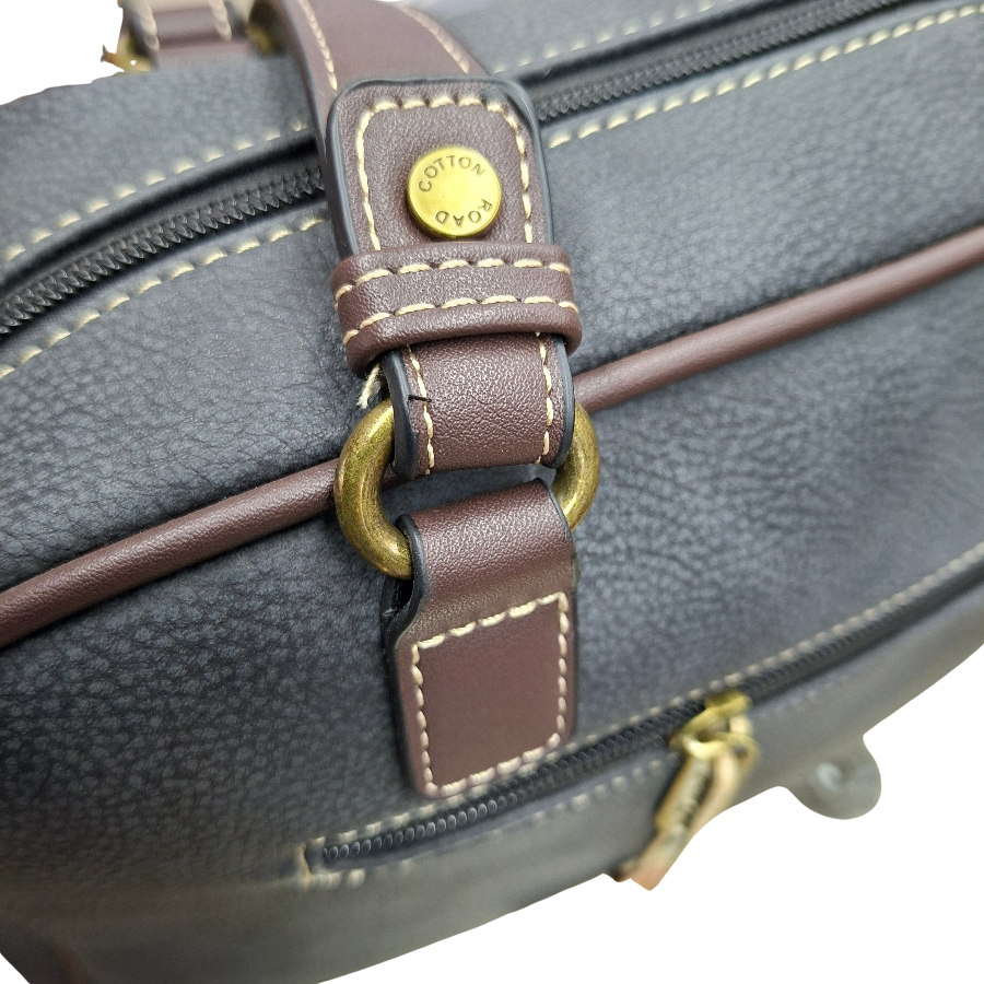 COTTON ROAD HANDBAG: BLACK Faux Leather Shoulder Bag, Top-Handle Satchel with Removable Strap ZOOM