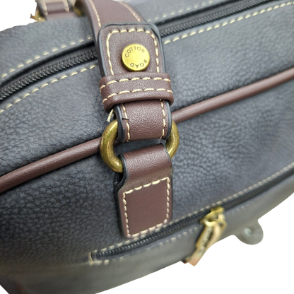 COTTON ROAD HANDBAG: BLACK Faux Leather Shoulder Bag, Top-Handle Satchel with Removable Strap ZOOM