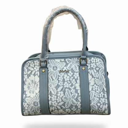 COTTON ROAD HANDBAG: BLUE PU leather Bag with LACE Detailing