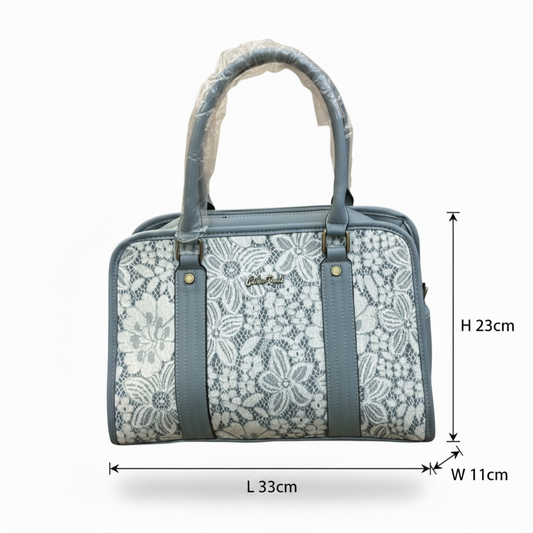 COTTON ROAD HANDBAG: BLUE PU leather Bag with LACE Detailing SIZE