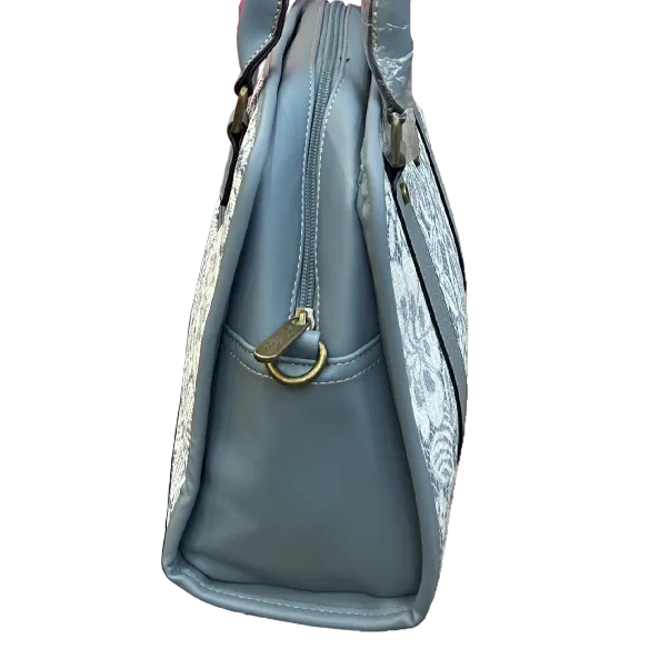 COTTON ROAD HANDBAG: BLUE PU leather Bag with LACE Detailing SIZE SIDE