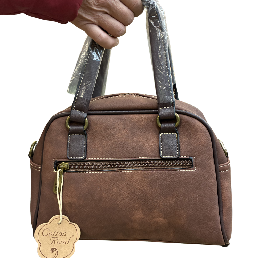 COTTON ROAD HANDBAG: BROWN Cotton Road Vintage Two-Tone Bag for Women BACK VIEW