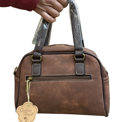 COTTON ROAD HANDBAG: BROWN Cotton Road Vintage Two-Tone Bag for Women BACK VIEW