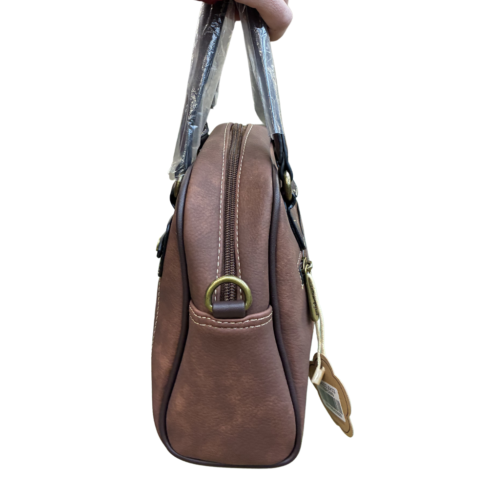 COTTON ROAD HANDBAG: BROWN Cotton Road Vintage Two-Tone Bag for Women SIDE
