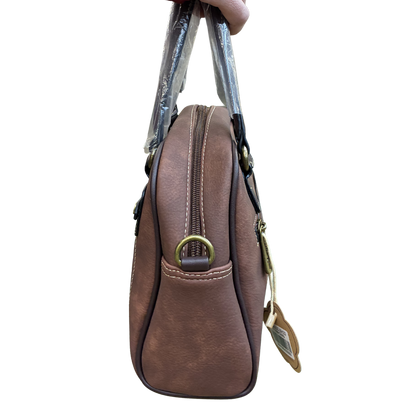 COTTON ROAD HANDBAG: BROWN Cotton Road Vintage Two-Tone Bag for Women SIDE