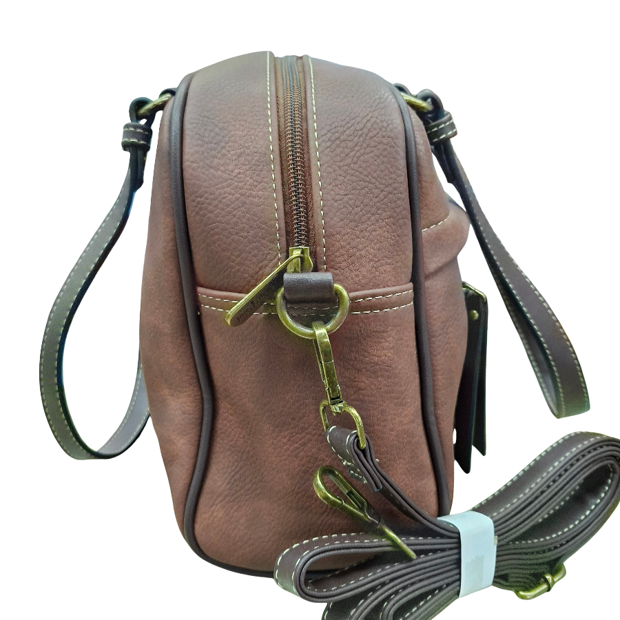 COTTON ROAD HANDBAG: BROWN Faux Leather Shoulder Bag, Top-Handle Satchel with Removable Strap ADJUSTABLE SLING ATTACHMENT