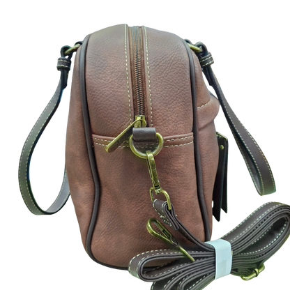 COTTON ROAD HANDBAG: BROWN Faux Leather Shoulder Bag, Top-Handle Satchel with Removable Strap ADJUSTABLE SLING ATTACHMENT