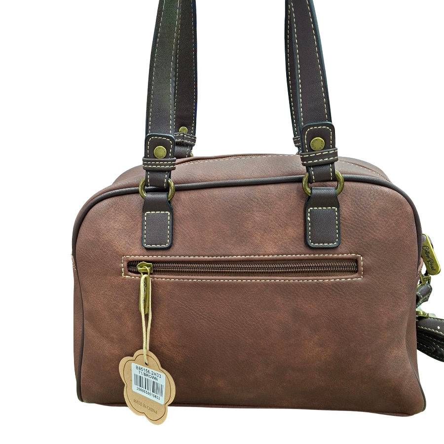 COTTON ROAD HANDBAG: BROWN Faux Leather Shoulder Bag, Top-Handle Satchel with Removable Strap BACK