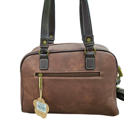 COTTON ROAD HANDBAG: BROWN Faux Leather Shoulder Bag, Top-Handle Satchel with Removable Strap BACK