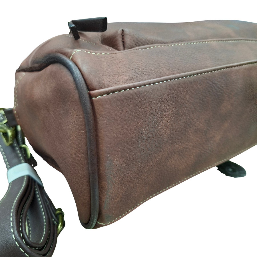 COTTON ROAD HANDBAG: BROWN Faux Leather Shoulder Bag, Top-Handle Satchel with Removable Strap BOTTOM