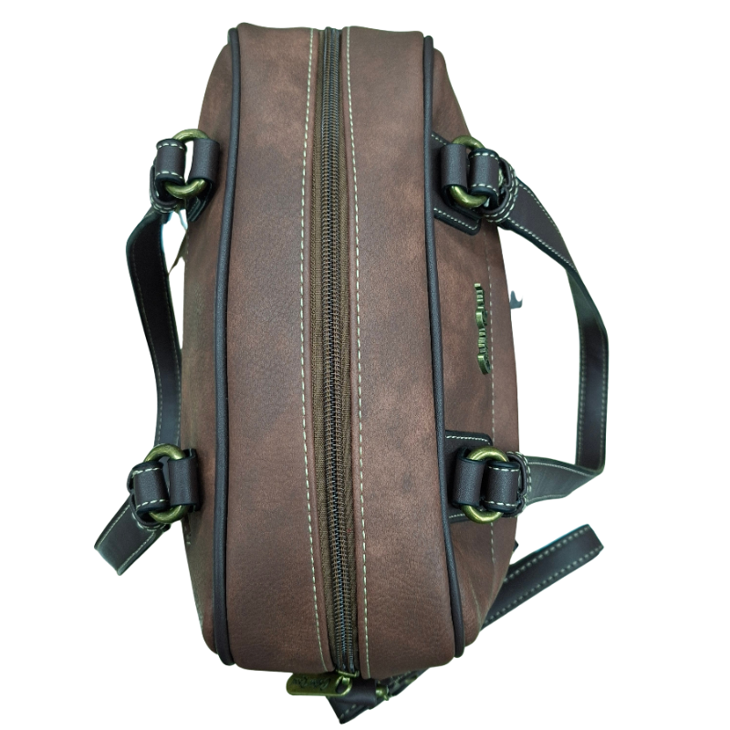 COTTON ROAD HANDBAG: BROWN Faux Leather Shoulder Bag, Top-Handle Satchel with Removable Strap TOP ZIPPED VEW