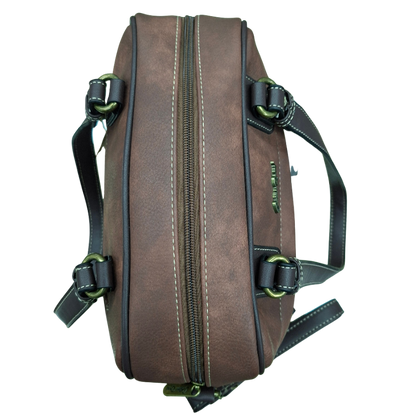 COTTON ROAD HANDBAG: BROWN Faux Leather Shoulder Bag, Top-Handle Satchel with Removable Strap TOP ZIPPED VEW