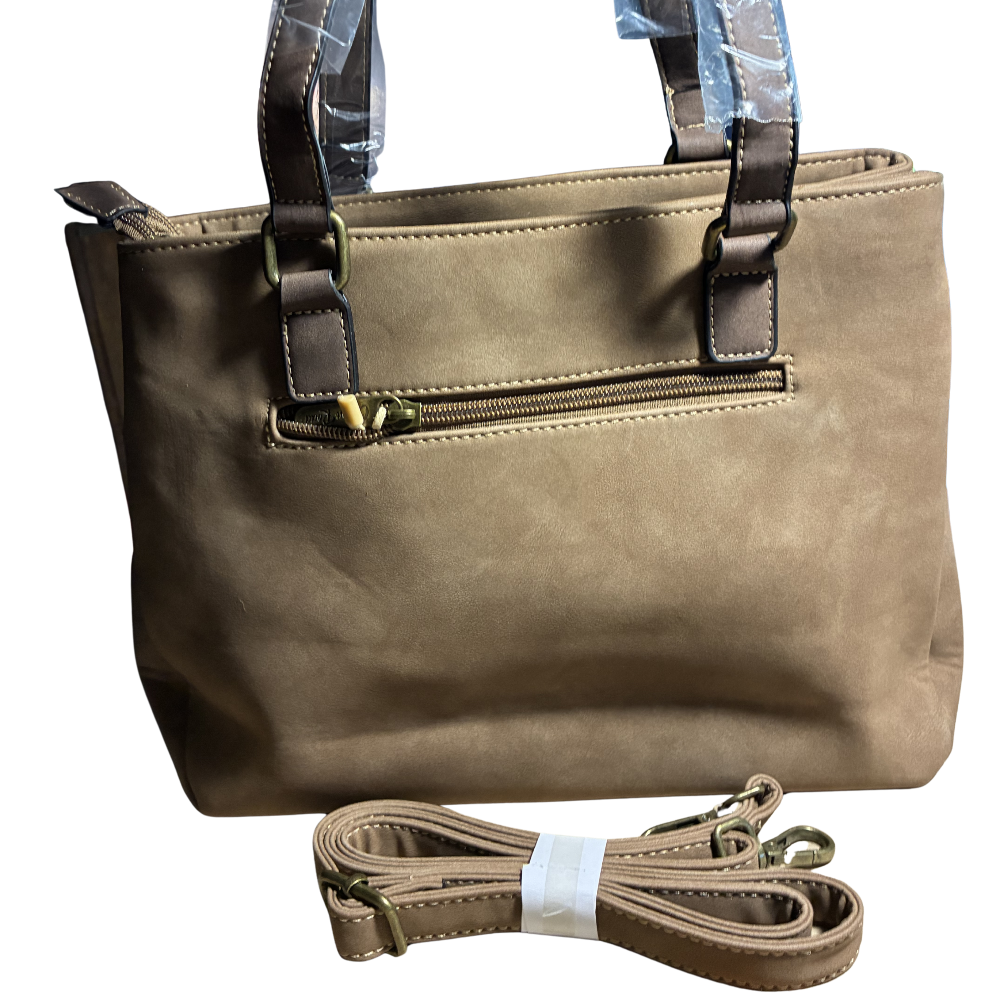COTTON ROAD HANDBAG: BROWN PU Leather Sling Bag with embossed pattern BACK