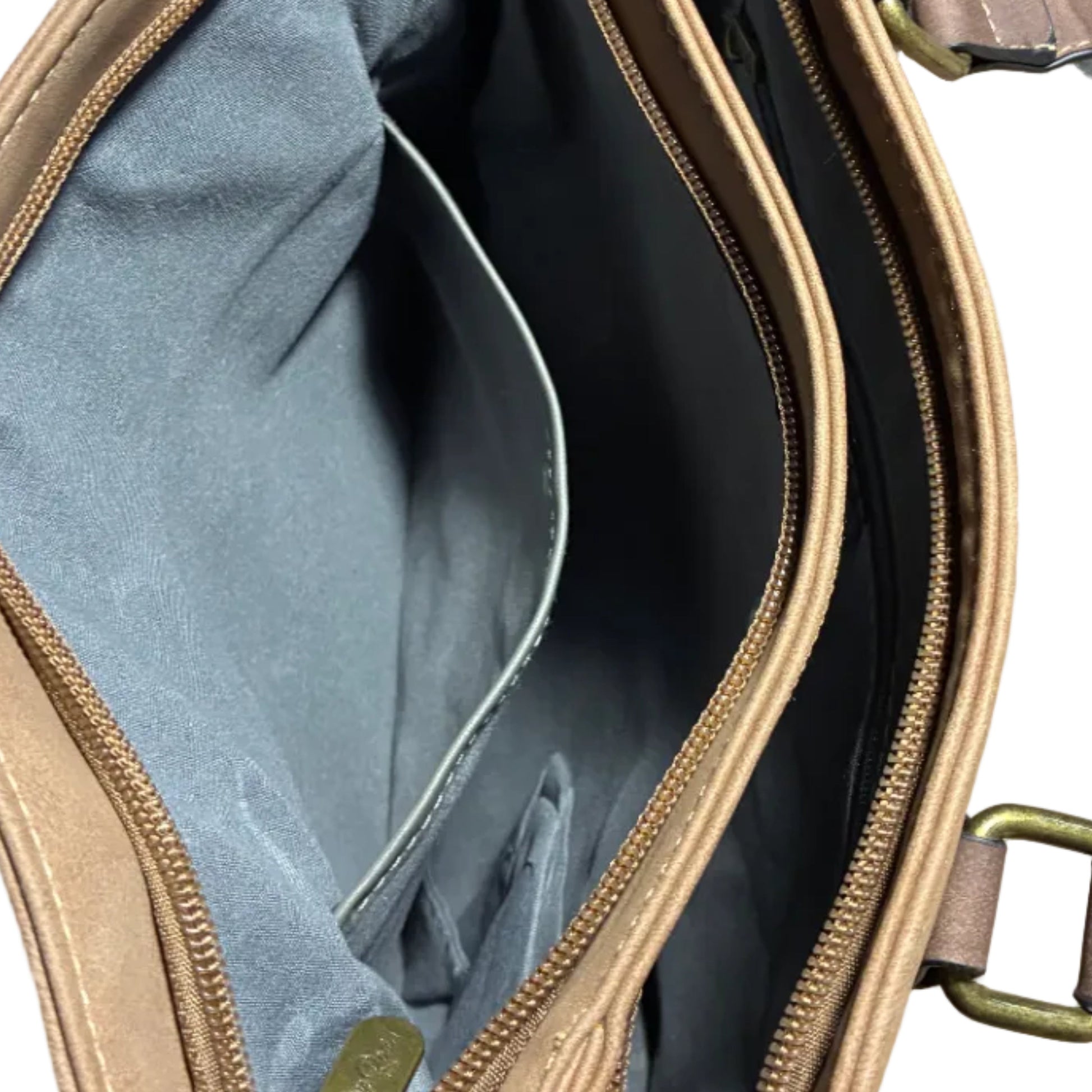 COTTON ROAD HANDBAG: BROWN PU Leather Sling Bag with embossed pattern OPEN