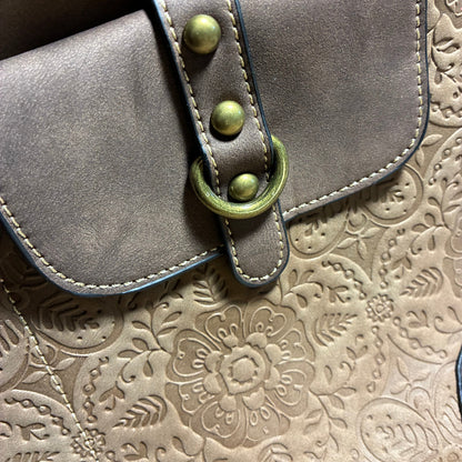 COTTON ROAD HANDBAG: BROWN PU Leather Sling Bag with embossed pattern ZOOM
