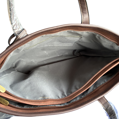COTTON ROAD HANDBAG: BROWN PU Leather VINTAGE TWO-TONE Tote with Pouch OPEN