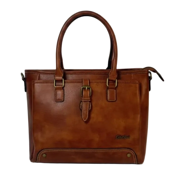 COTTON ROAD HANDBAG: BROWN Vintage Faux Leather Satchel Top-Handle Handbag FRONT