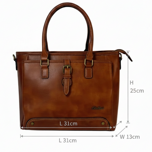 COTTON ROAD HANDBAG: BROWN Vintage Faux Leather Satchel Top-Handle Handbag SIZE