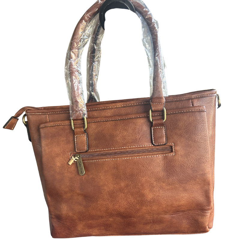 COTTON ROAD HANDBAG: BROWN Vintage Faux Leather Satchel Top-Handle Handbag back