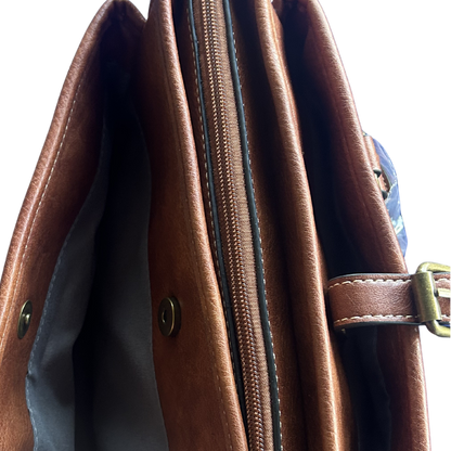 COTTON ROAD HANDBAG: BROWN Vintage Faux Leather Satchel Top-Handle Handbag open pockets
