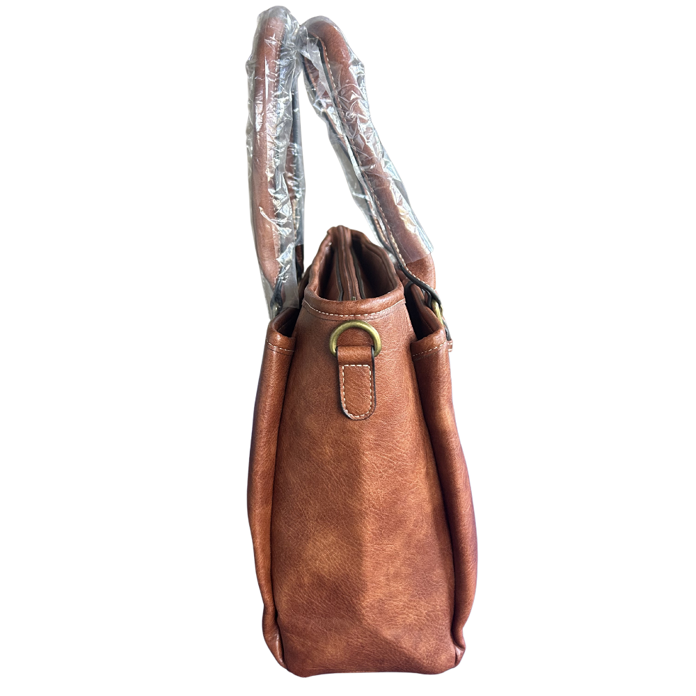COTTON ROAD HANDBAG: BROWN Vintage Faux Leather Satchel Top-Handle Handbag side