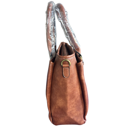 COTTON ROAD HANDBAG: BROWN Vintage Faux Leather Satchel Top-Handle Handbag side