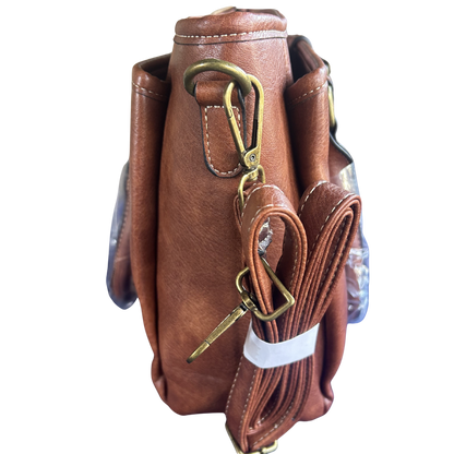 COTTON ROAD HANDBAG: BROWN Vintage Faux Leather Satchel Top-Handle Handbag side view