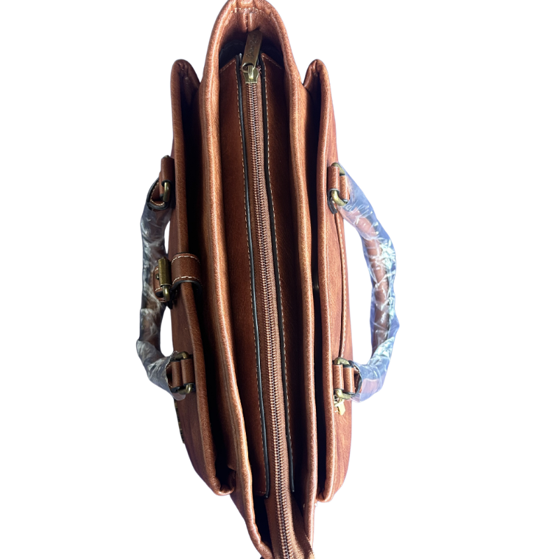 COTTON ROAD HANDBAG: BROWN Vintage Faux Leather Satchel Top-Handle Handbag top closed