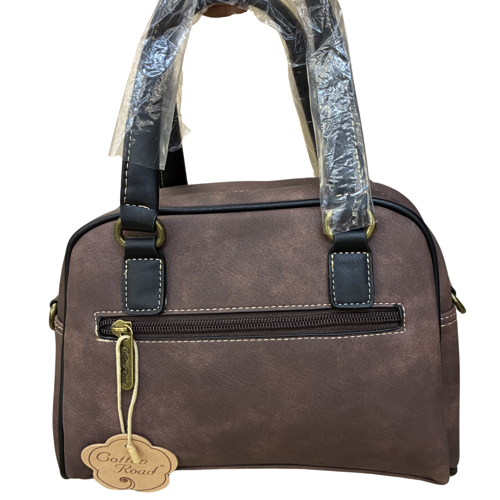 COTTON ROAD HANDBAG: COFFEE BROWN Cotton Road Vintage Two-Tone Bag for Women BACK