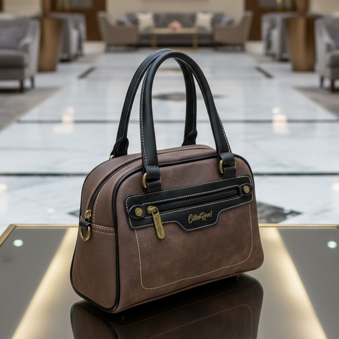 COTTON ROAD HANDBAG: COFFEE BROWN Cotton Road Vintage Two-Tone Bag for Women LIFESTYLE