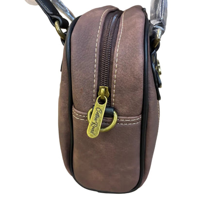 COTTON ROAD HANDBAG: COFFEE BROWN Cotton Road Vintage Two-Tone Bag for Women SIDE
