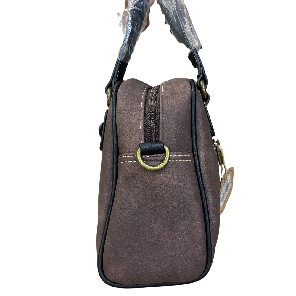 COTTON ROAD HANDBAG: COFFEE BROWN Cotton Road Vintage Two-Tone Bag for Women SIDE VIEW