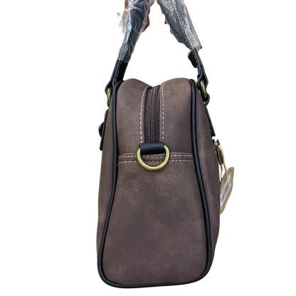 COTTON ROAD HANDBAG: COFFEE BROWN Cotton Road Vintage Two-Tone Bag for Women SIDE VIEW