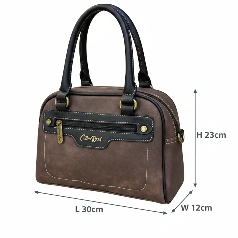 COTTON ROAD HANDBAG: COFFEE BROWN Cotton Road Vintage Two-Tone Bag for Women SIZE