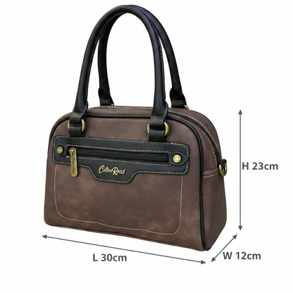 COTTON ROAD HANDBAG: COFFEE BROWN Cotton Road Vintage Two-Tone Bag for Women SIZE