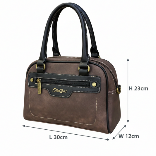 COTTON ROAD HANDBAG: COFFEE BROWN Cotton Road Vintage Two-Tone Bag for Women SIZE