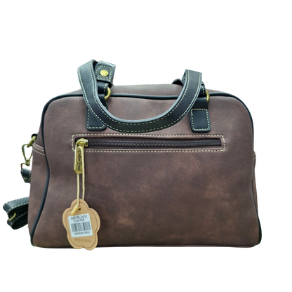 COTTON ROAD HANDBAG: COFFEE BROWN Faux Leather Shoulder Bag, Top-Handle Satchel with Removable Strap BACK VIEW